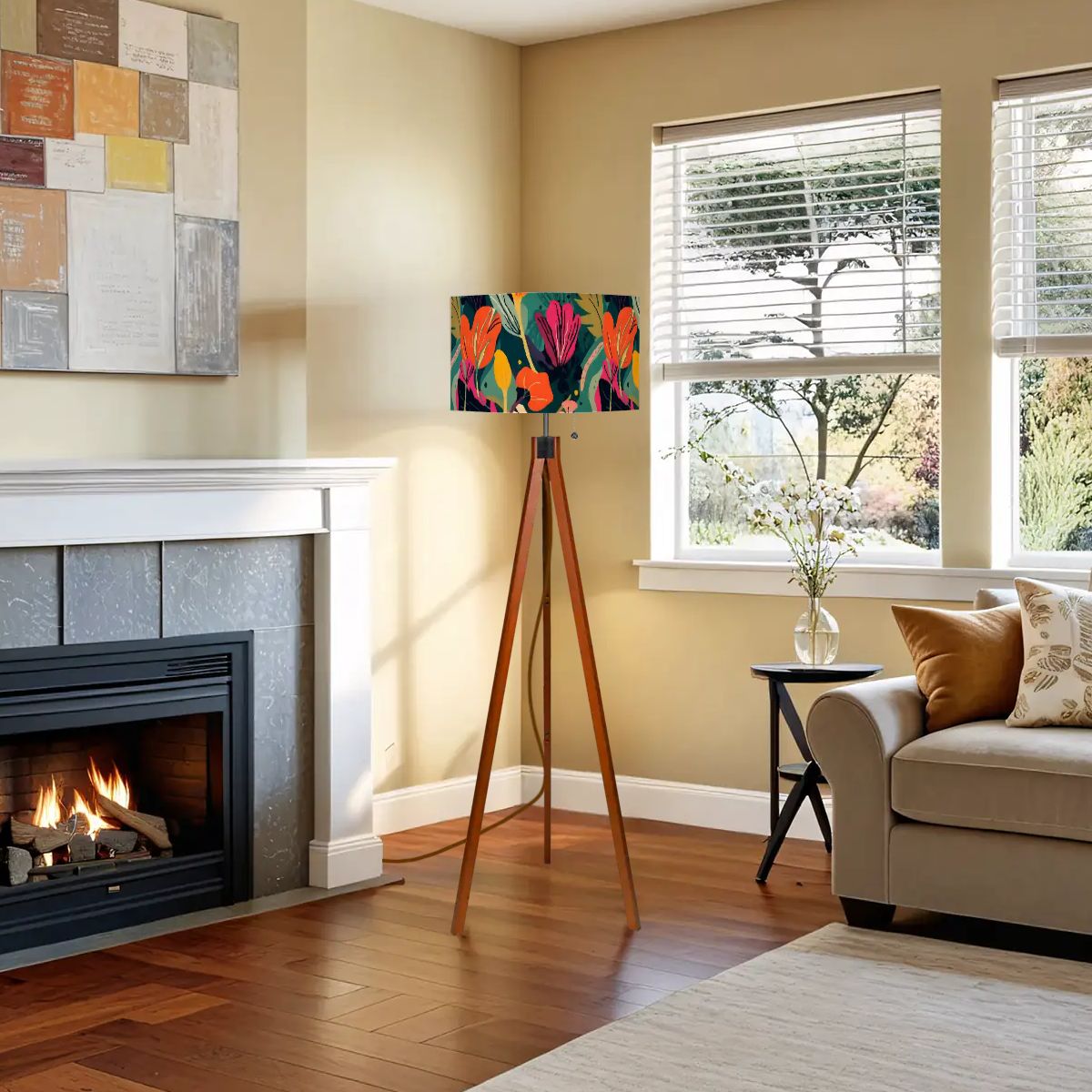 Grand Bohemian Modern Tripod Floor Lamp Orange, Teal, Yellow Fuchsia - Splash of Color Co.