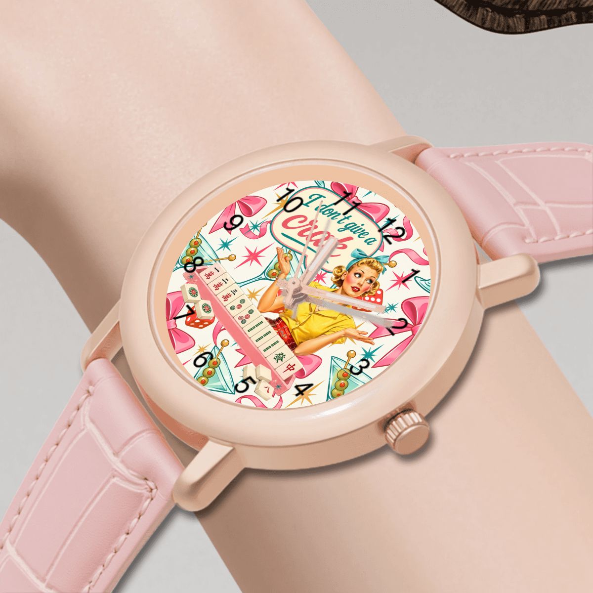 Funny Mahjong I Don't Give A Crak Women's Leather Watch - Splash Of Mahj And Color Co.
