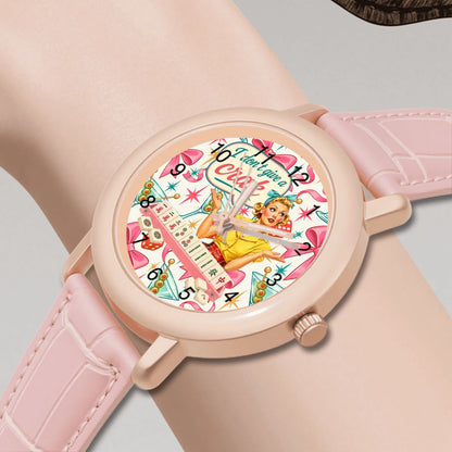 Funny Mahjong I Don't Give A Crak Women's Leather Watch - Splash Of Mahj And Color Co.