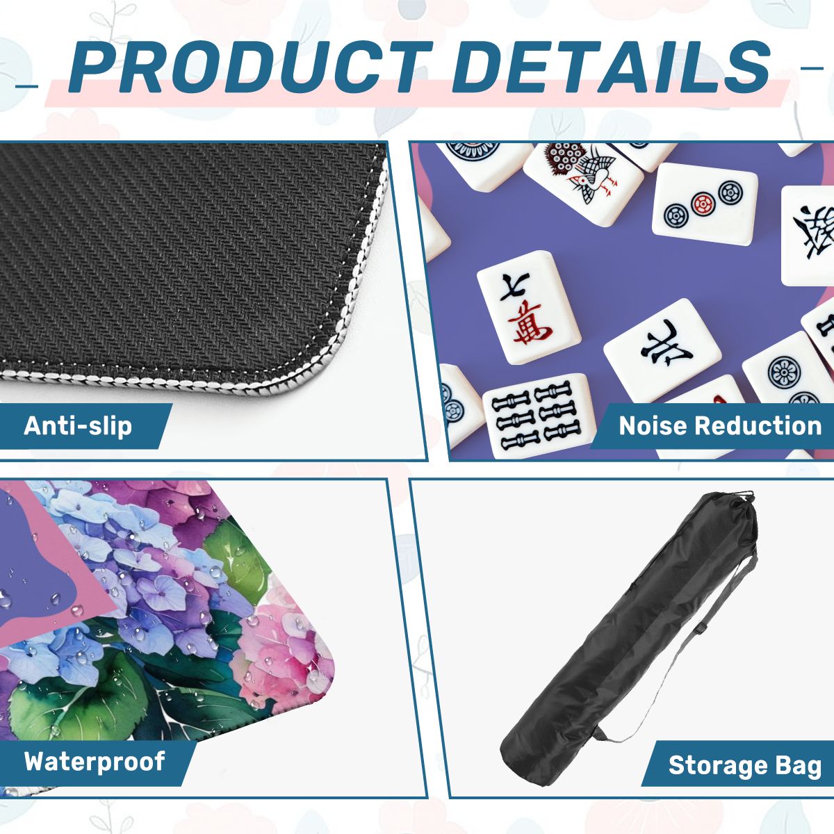 Purple And Pink Hydrangea Blooms Mahjong Mat 33"x33" - Splash Of Mahj And Color Co.