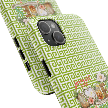 Mahjong Floral Pattern Just A Girl Who Loves Southern Charm and Mahjong Phone Case | Green Geometric Background - Splash of Color Co.