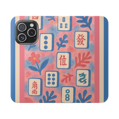 Mahjong Watercolor Artistic Flip Case for Phones, Stylish Wallet Cover, Trendy Phone Accessory, Ideal Gift for Friends, Protective Phone Sleeve