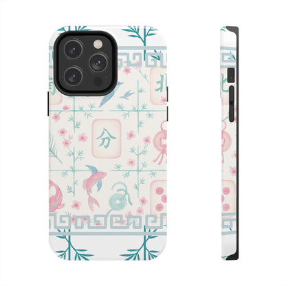 Whimsical Mahjong Tile Pastel Preppy Tough Phone Cases with Vibrant Oriental Designs Mahj Lover Gift