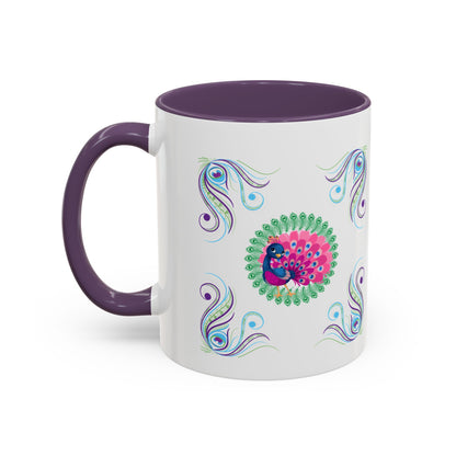 Preppy Peacock Whimsical Pink Green, Purple Coffee Mug - Splash of Color Co.