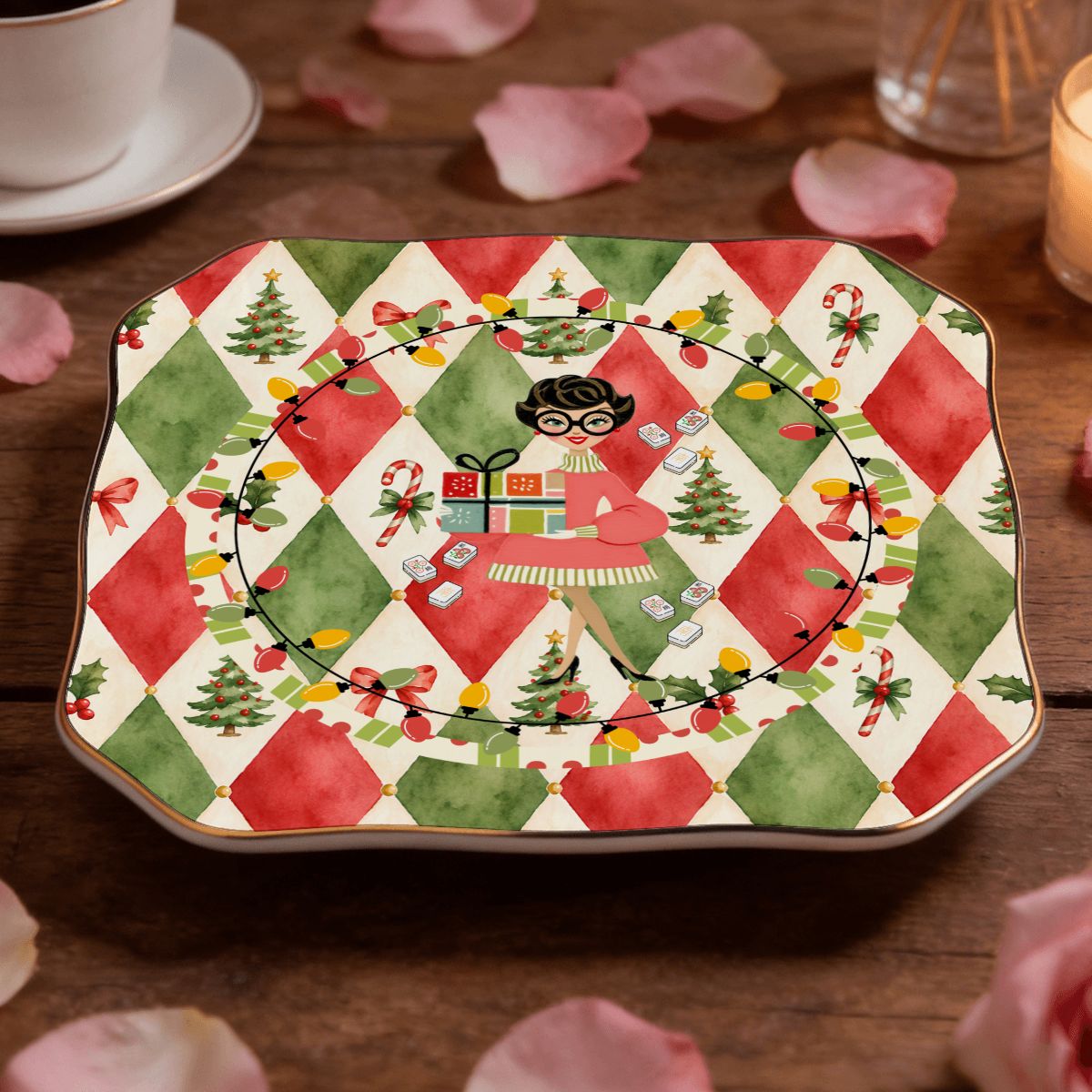 Cuz We Need A Little Christmas Scalloped Ceramic Mahjong Dice Tray