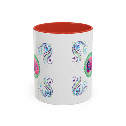Preppy Peacock Whimsical Pink Green, Purple Coffee Mug - Splash of Color Co.