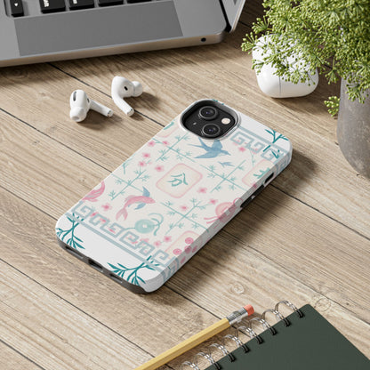 Whimsical Mahjong Tile Pastel Preppy Tough Phone Cases with Vibrant Oriental Designs Mahj Lover Gift
