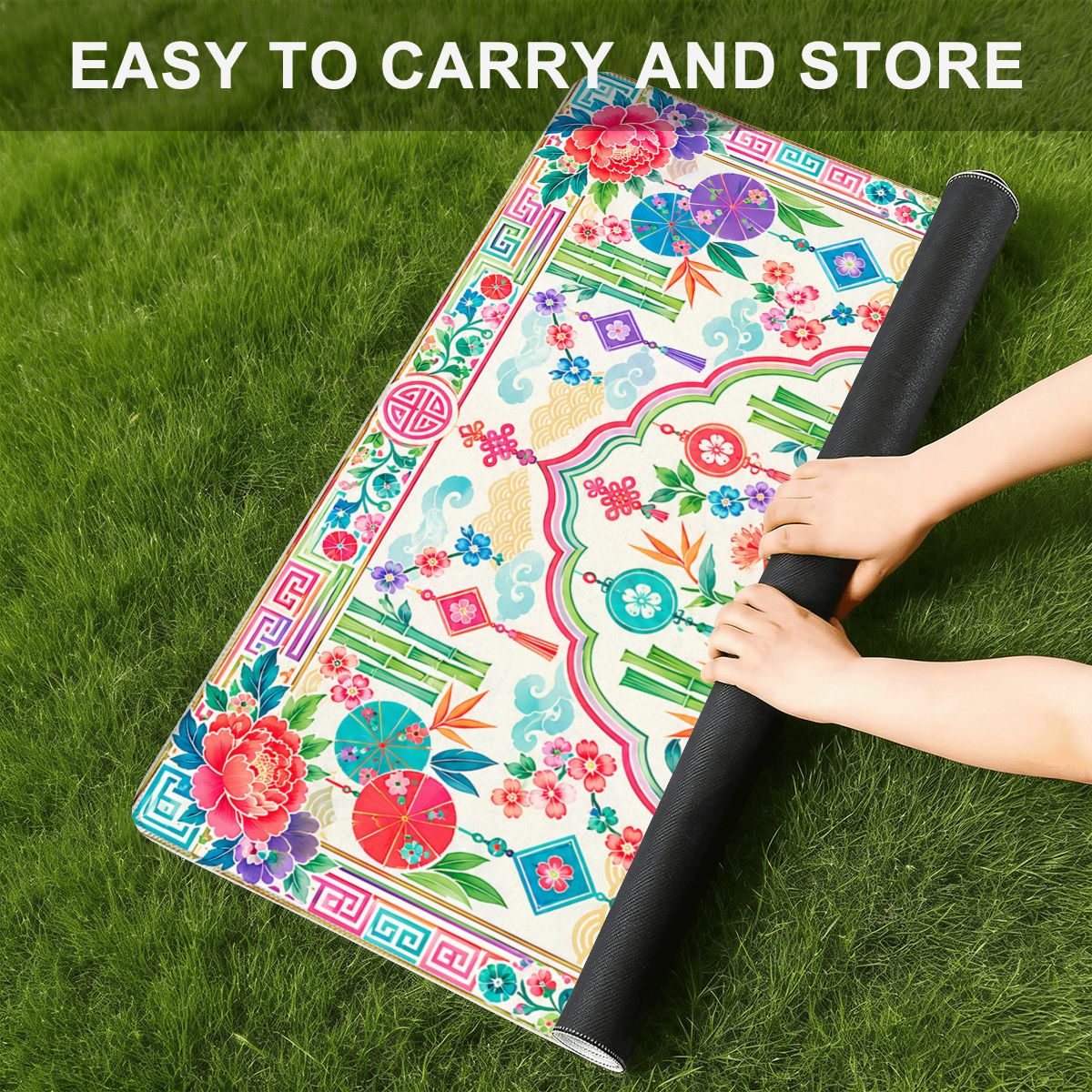 Peony And Parasols Custom Mini Mahjong Mat 20.9"x20.9" - Splash Of Mahj And Color Co.