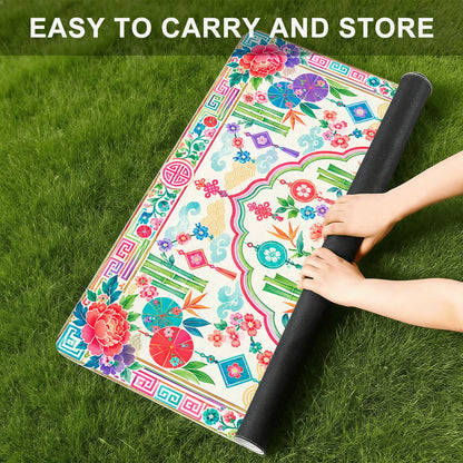 Peony And Parasols Custom Mini Mahjong Mat 20.9"x20.9" - Splash Of Mahj And Color Co.