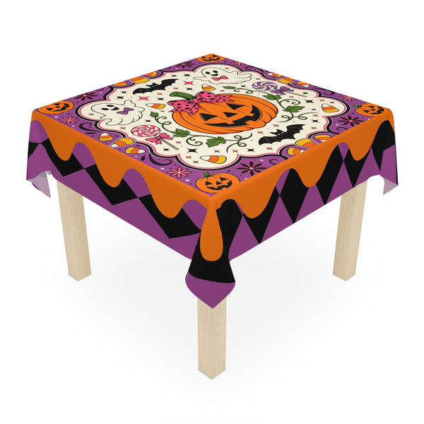 Halloween Pumpkin & Ghost Tablecloth — Cute Jack-O'-Lantern Party Table Decor