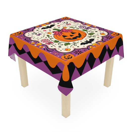 Halloween Pumpkin & Ghost Tablecloth — Cute Jack-O'-Lantern Party Table Decor - Splash Of Mahj And Color Co.