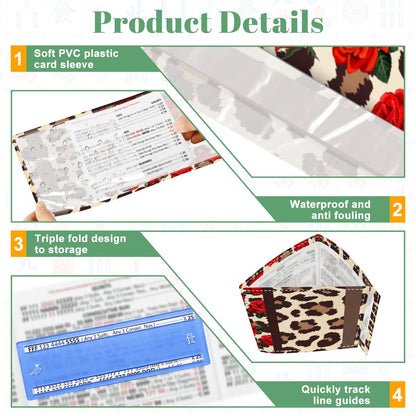 Leopard And Rose Designed 4 Mahjong Card Holder with Line Finder