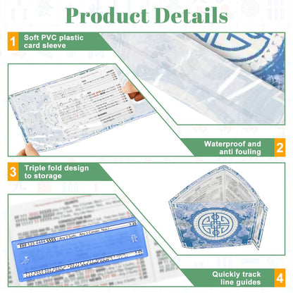 Asian Blue Chinoiserie Mahjong in the Moon Garden 4 Mahjong Card Holder with Line Finder - Splash of Color Co.