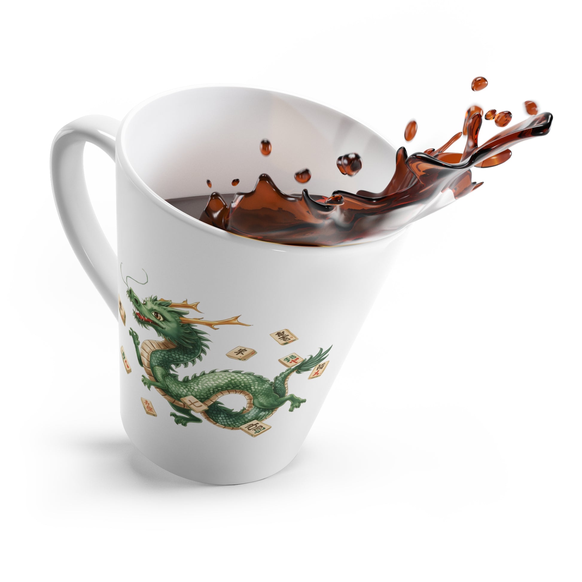 Green Mahjong Dragon Latte Mug — Asian - Inspired Ceramic Coffee Cup - Splash of Color Co.
