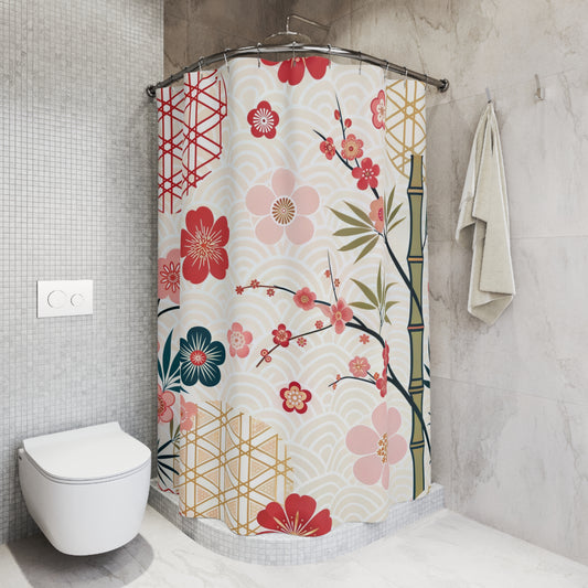 Elegant Asian Zen Cherry Blossom Garden Floral Shower Curtain