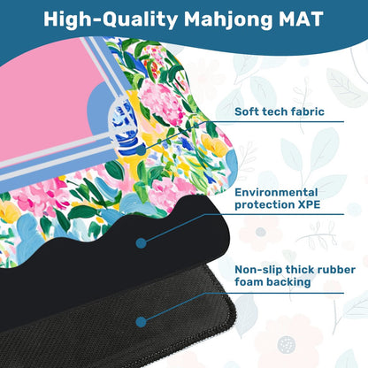 Floral Chinoiserie Preppy Pastel Scalloped Mahjong Mat - Splash of Color Co.