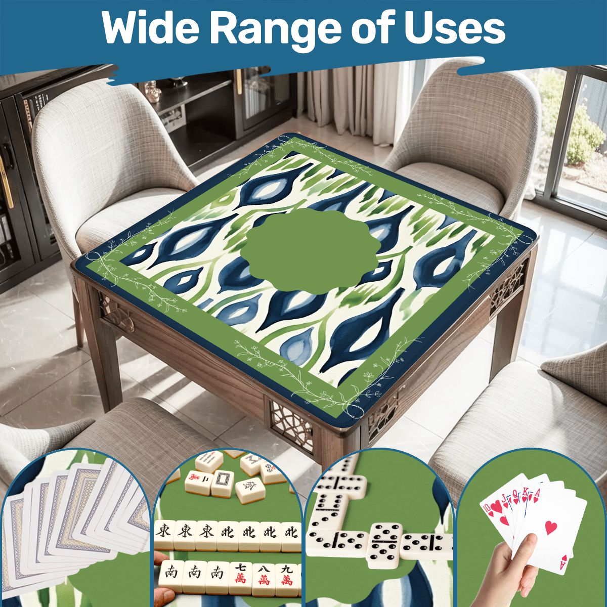 Ikat Watercolor Blue And Green Mahjong Mat - Splash of Color Co.
