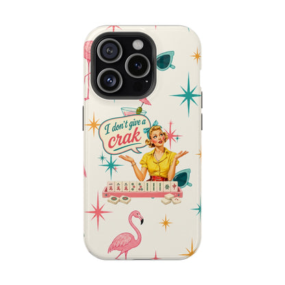 Funny Mahjong Tropical Flamingo Phone Case — “I Don’t Give a Crak” Magnetic Impact-Resistant Case