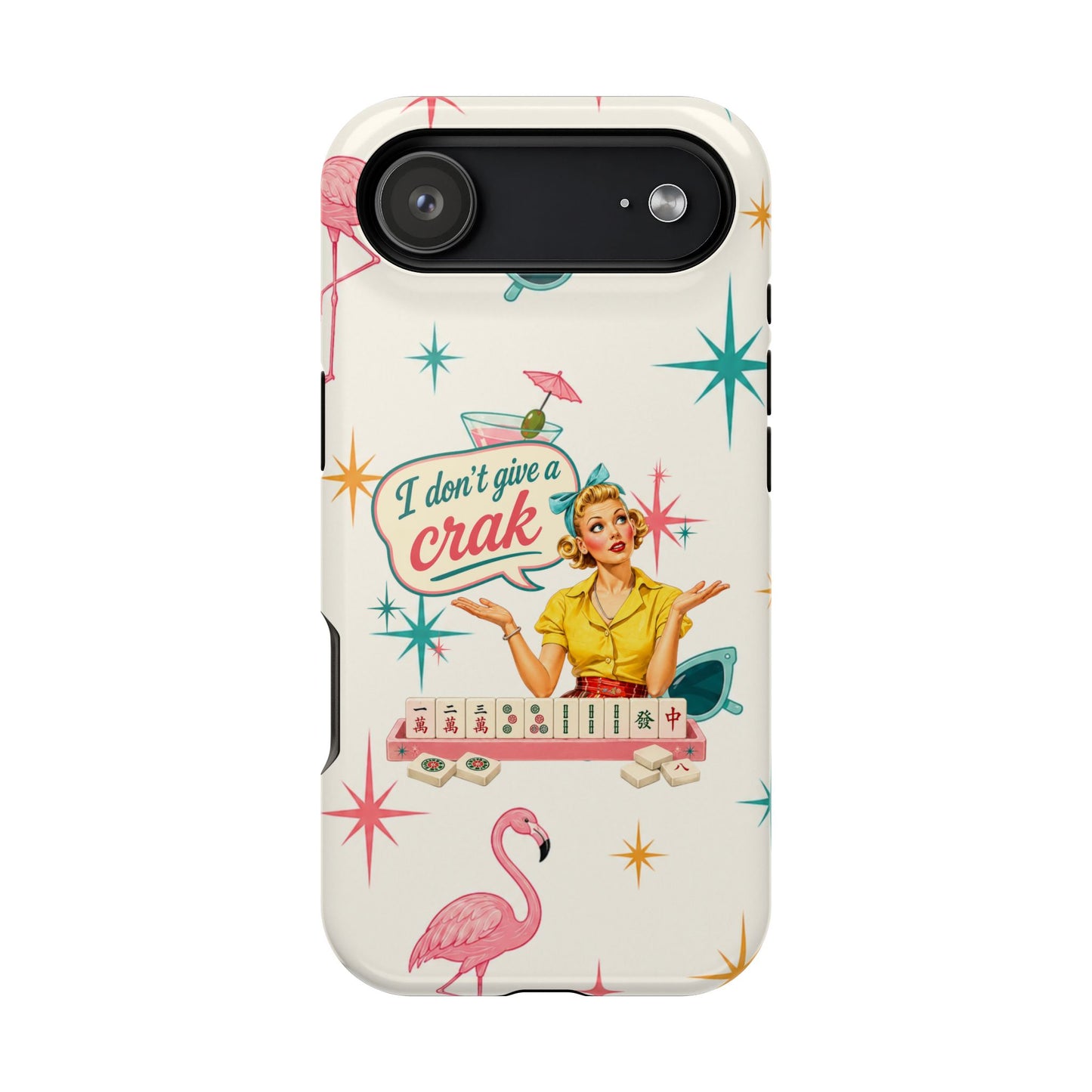Funny Mahjong Tropical Flamingo Phone Case — “I Don’t Give a Crak” Magnetic Impact-Resistant Case