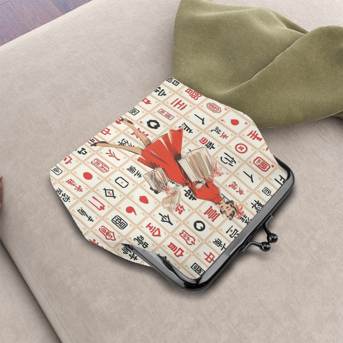 Mahjong Vintage Diva Whimsical Nostalgic Women's Leather Kiss Lock Coin Purse - Splash of Color Co.