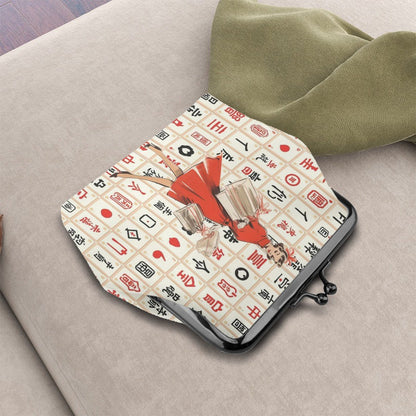 Mahjong Vintage Diva Whimsical Nostalgic Women's Leather Kiss Lock Coin Purse - Splash of Color Co.