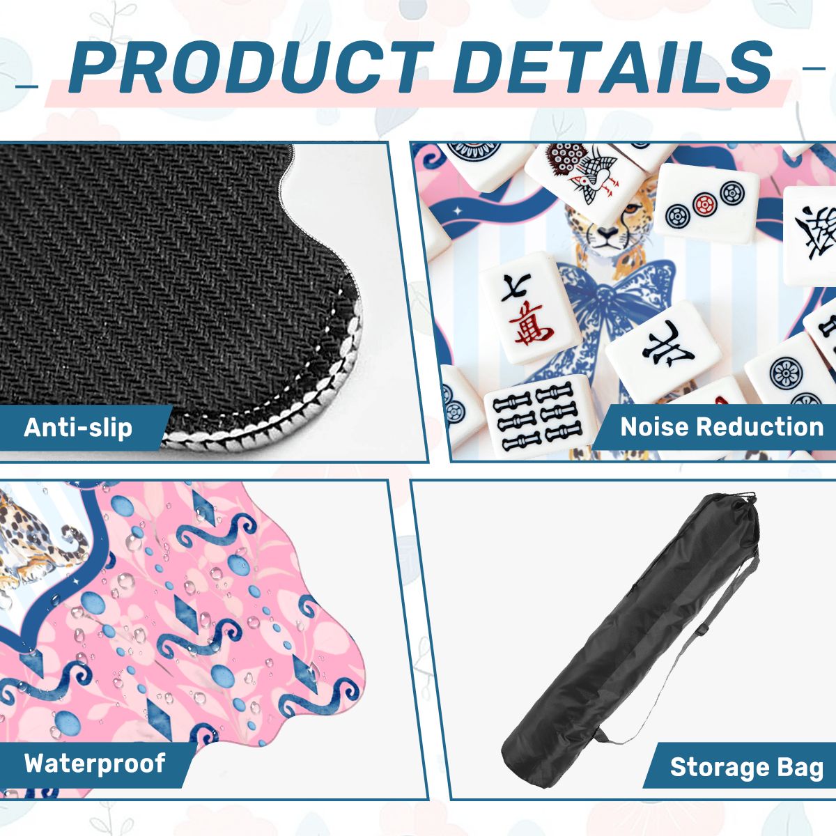 Charleston Cheetah Pretty Pink, Blue Scalloped Mahjong Mat - Splash of Color Co.