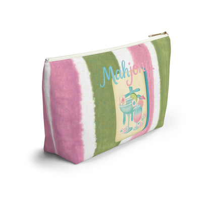 Mahjong Accessory Tile Pouch, Fun Mahjong-Themed Makeup Bag, Perfect Gift for Game Night, Travel Organizer, Cute Green and Pink Design