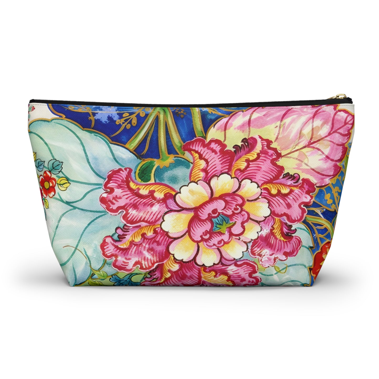 Tobacco Leaf Floral Bird Accessory Pouch — Chinoiserie Mahjong Tile Bag with T‑Bottom - Splash of Color Co.