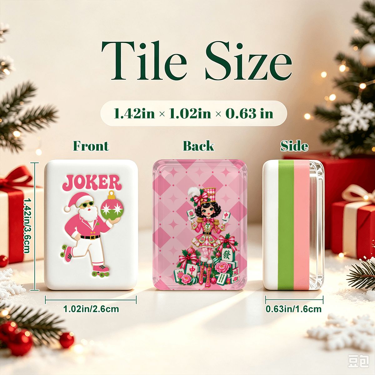 Mahjie The Mascot NutcrackerPreppy Pink Christmas Mahjong Tiles And Carry Case