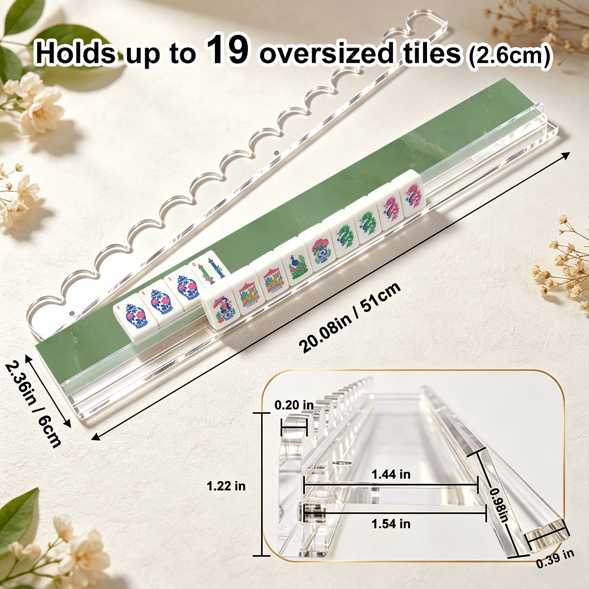 Jade Green Extended Mahjong Rack Set of 4 Scalloped Magnetic Tile Pusher 20' - Splash Of Mahj And Color Co.