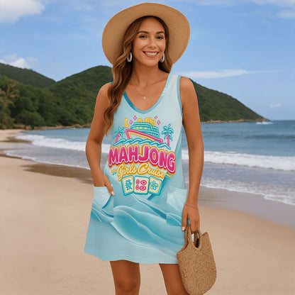 Mahjong Girls Cruise Women's Sleeveless Dress Bathing Suit Coverup with Pockets - Splash of Color Co.