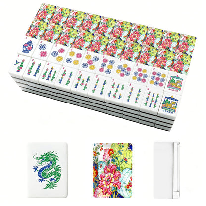 Tobacco Leaf Floral Engraved Chinoiserie American Mahjong Tiles And Carry Case