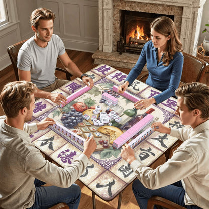 Mahjong Wine Mat, Cheese And Wine Mahj Night Game Mat - Splash of Color Co.