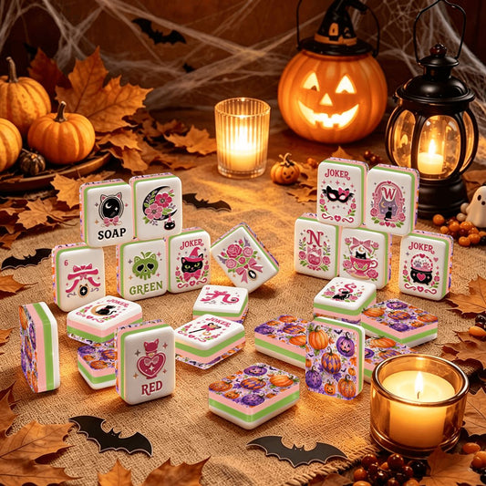 Pumpkins Brew And Witch's Layered Halloween Mahjong Tiles And Carry Case - Splash Of Mahj And Color Co.