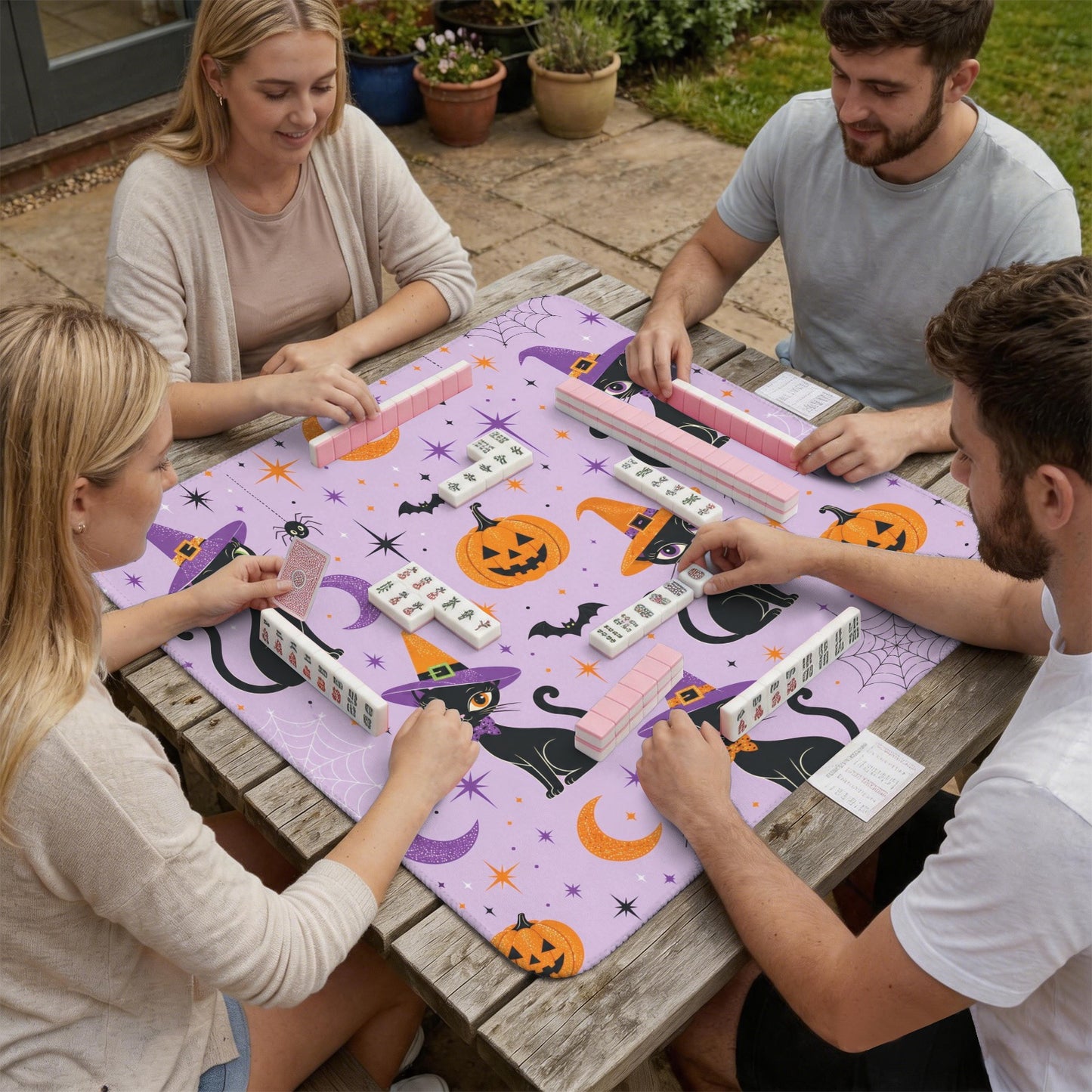 Pumpkin Kitties Purple And Orange Halloween Mahjong Mat