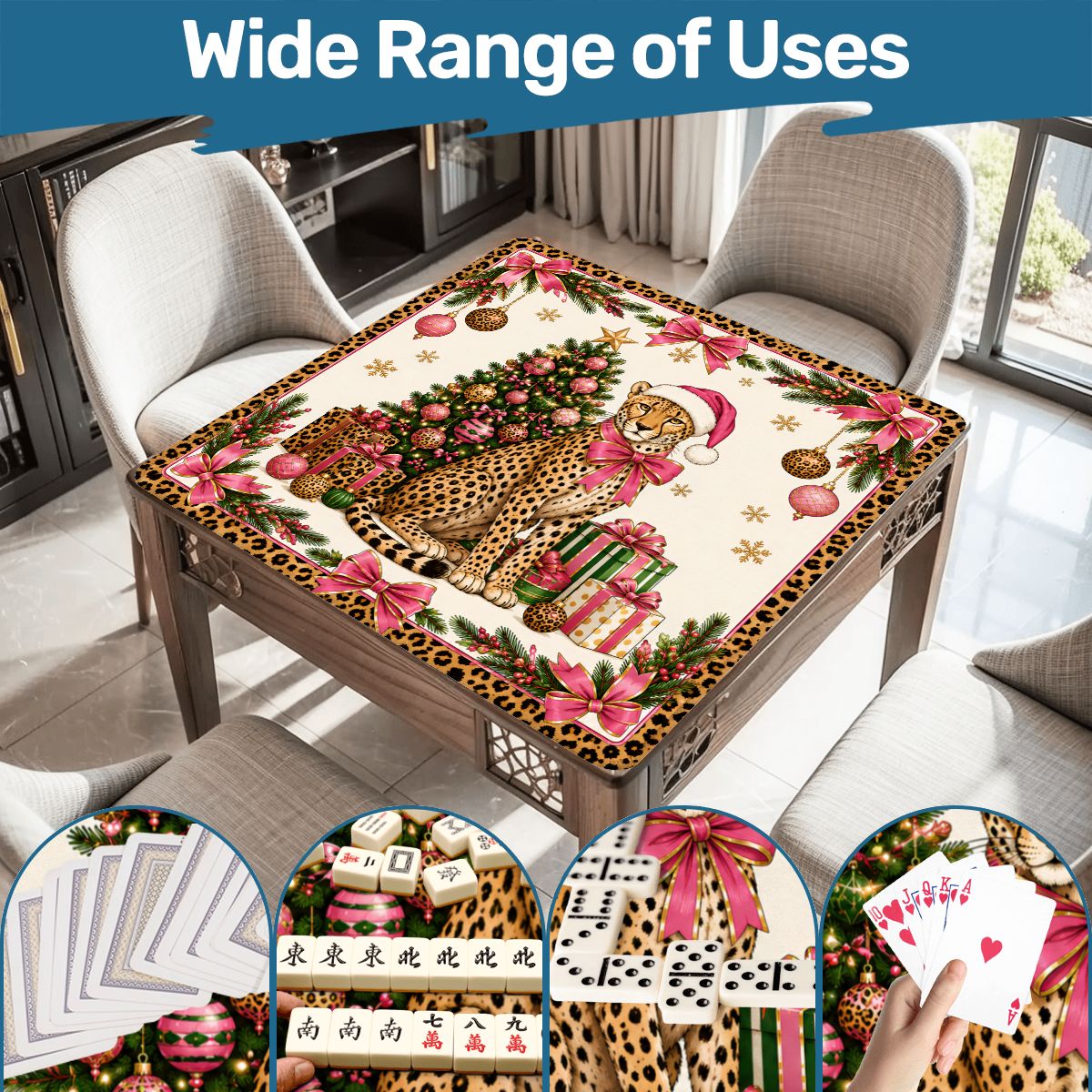 Leopard Luxe Holiday Collection Holiday Christmas Mahjong Mat - Splash Of Mahj And Color Co.