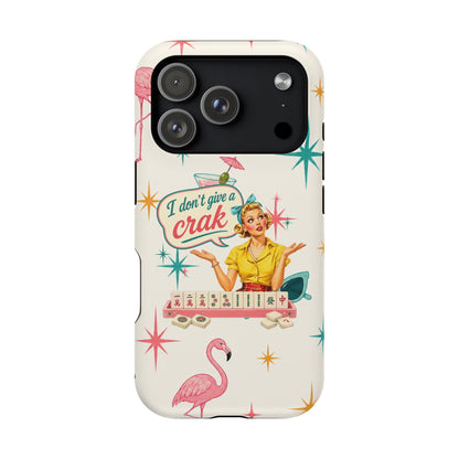 Funny Mahjong Tropical Flamingo Phone Case — “I Don’t Give a Crak” Magnetic Impact-Resistant Case