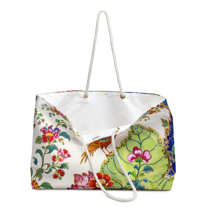 Tobacco Leaf Chinoiserie Floral Bird Weekender Bag Vintage Garden Travel Tote - Splash of Color Co.