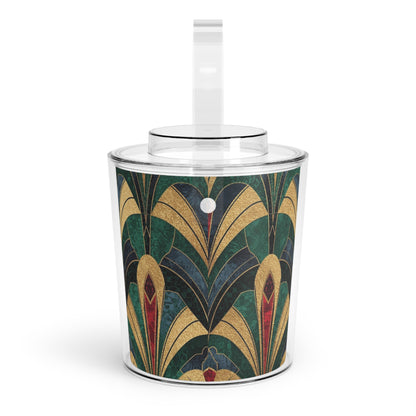 Art Deco Ice Bucket with Tongs — Vintage Geometric Bar Cooler - Splash of Color Co.