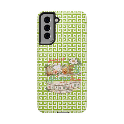 Mahjong Floral Pattern Just A Girl Who Loves Southern Charm and Mahjong Phone Case | Green Geometric Background - Splash of Color Co.
