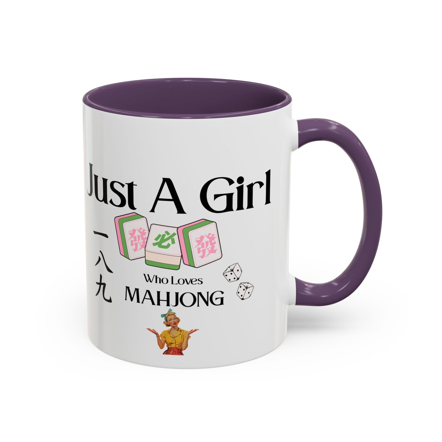 Mahjong Mug - "Just A Girl Who Loves Mahjong" Accent Coffee Mug - Splash of Color Co.