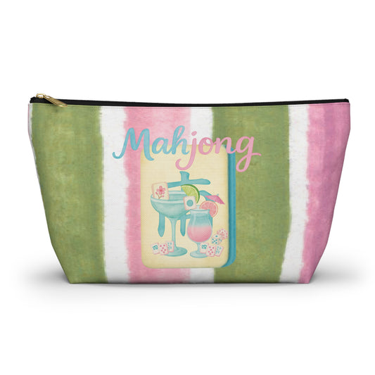 Mahjong Accessory Tile Pouch, Fun Mahjong-Themed Makeup Bag, Perfect Gift for Game Night, Travel Organizer, Cute Green and Pink Design
