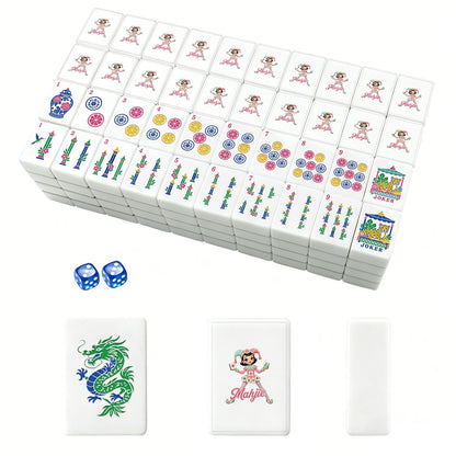 Mahjie Mascot Chinoiserie Mahjong Tiles Set (Traditional Porcelain Style) (Single Layer)