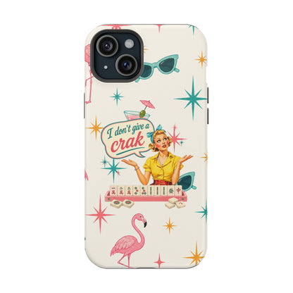 Funny Mahjong Tropical Flamingo Phone Case — “I Don’t Give a Crak” Magnetic Impact-Resistant Case