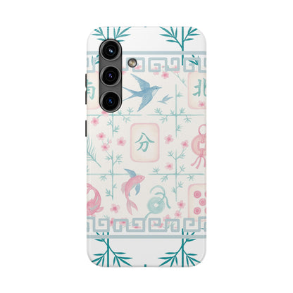 Whimsical Mahjong Tile Pastel Preppy Tough Phone Cases with Vibrant Oriental Designs Mahj Lover Gift