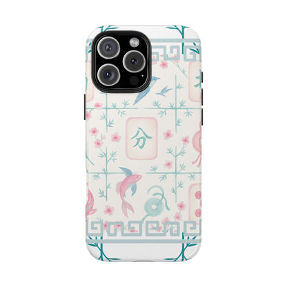Whimsical Mahjong Tile Pastel Preppy Tough Phone Cases with Vibrant Oriental Designs Mahj Lover Gift