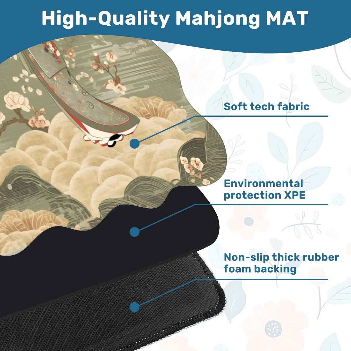 Floral Asian Geisha Girl Scalloped Mahjong Mat - Splash of Color Co.