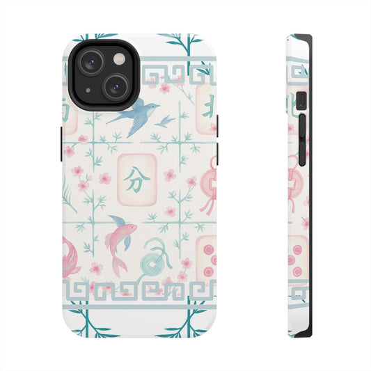 Whimsical Mahjong Tile Pastel Preppy Tough Phone Cases with Vibrant Oriental Designs Mahj Lover Gift