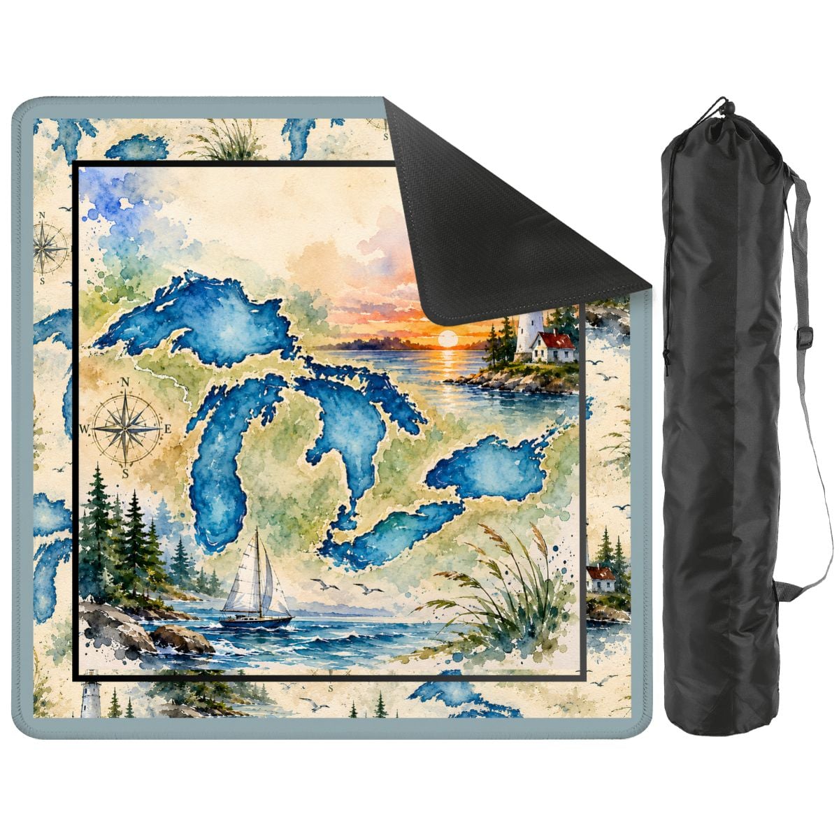 The Great Lakes Watercolor Custom Mahjong Mat - Splash Of Mahj And Color Co.
