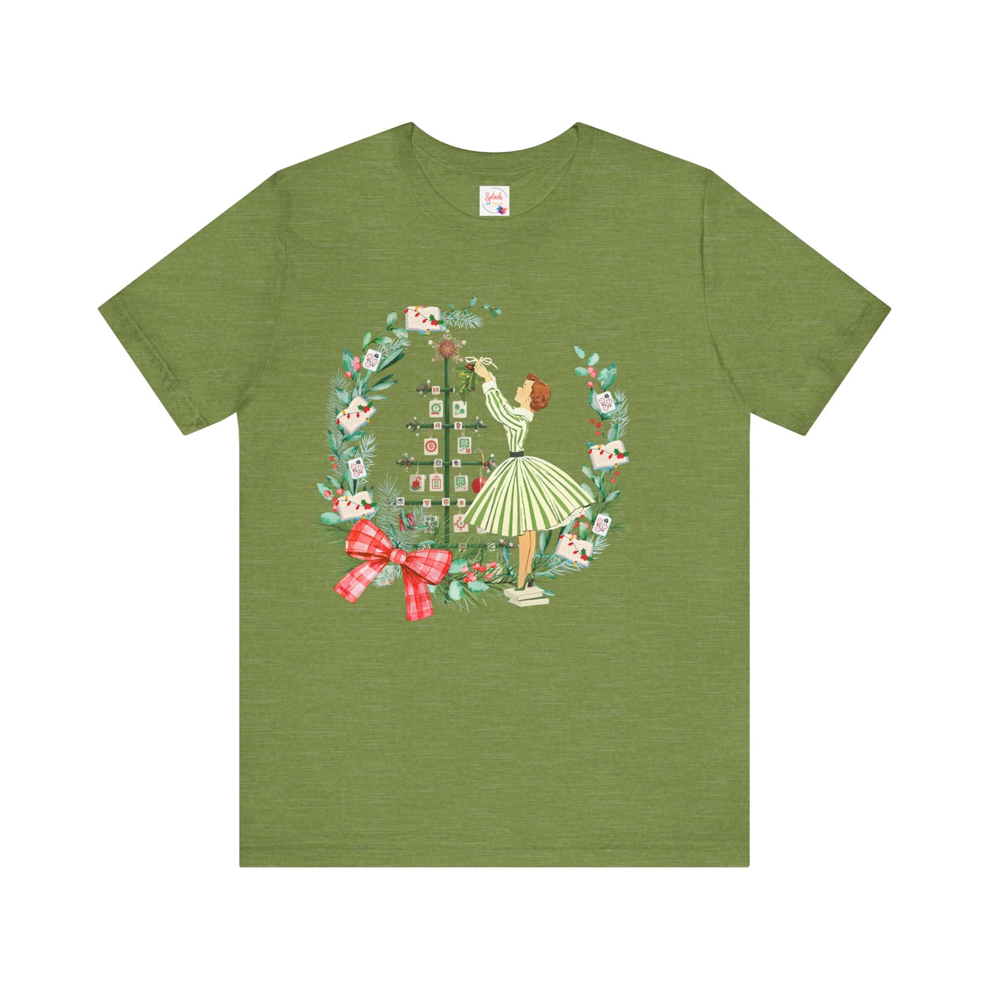 Mahjong Christmas Tee,Vintage Girl, Book Lover, Festive Mahj Gift - Splash of Color Co.